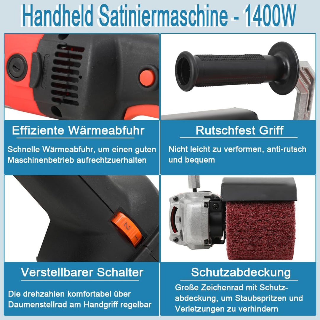 Satiniermaschine, 1400W Elektrische Bürstenschleifer Schleifroller Poliermaschinen Bürstmaschine, 60
