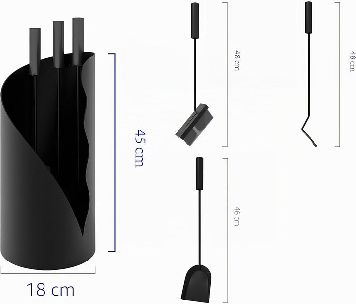 Kingson Moderner Kaminbegleiter-Set mit Ständer – 3 Werkzeuge, 52,5 cm Höhe, 18 cm Zylinderboden, sc