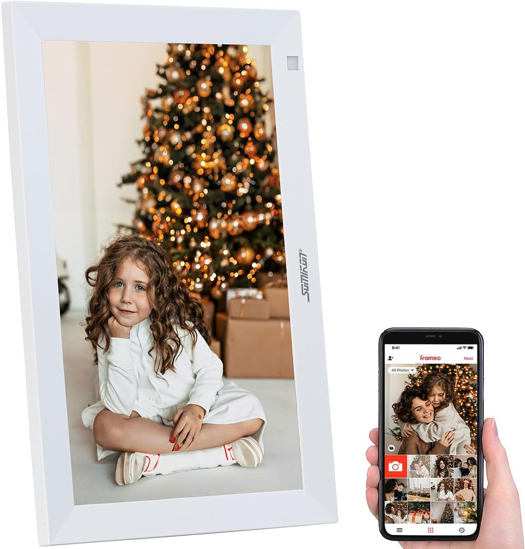 Somikon Digitaler Bilderrahmen: WLAN-Bilderrahmen mit 25,7 cm / 10,1" IPS-Touchdisplay, App, weiss (