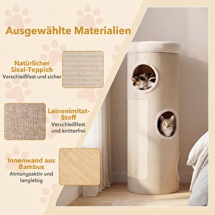 GYMAX 3-stöckige Kratztonne,Katzentonne mit gepolsterter Aussichtsplattform, 2 Sisal Kratzbretter &