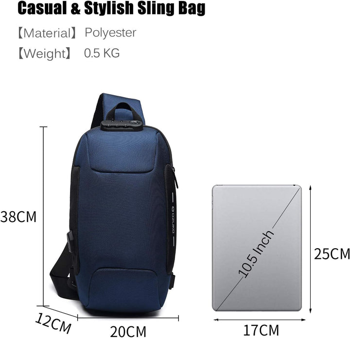FANDARE Neu Brusttasche Diebstahlsicherung Sling Bag für 10,5 Zoll Tablet Herren Damen Schulranzen U
