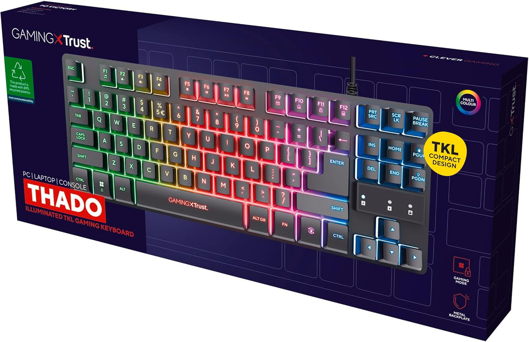 Trust Gaming TECLADO GXT 833 THADO METALICO COMPACTO ILUMINACION LED Multicolor Anti-GHOSTING 12 TEC