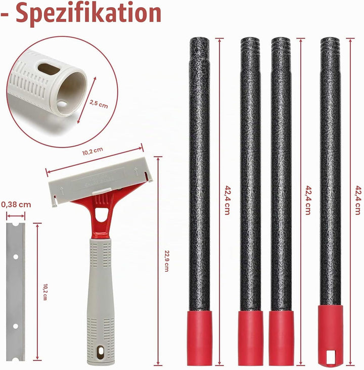 Tapetenschaber lang, Farbschaber mit langem Stiel, 1 Stück Tapetenschaber mit Gummigriff, Fenstersch