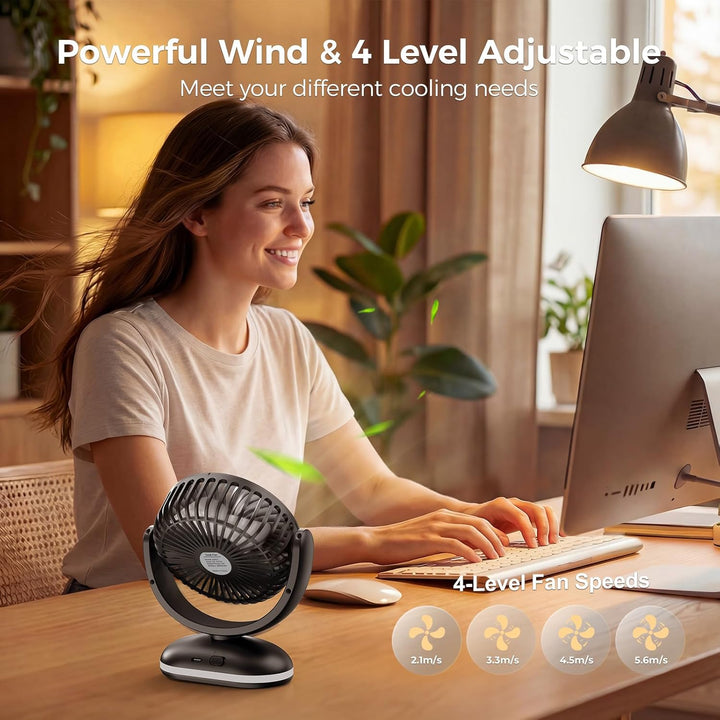 TriPole 4000mAh Tischventilator Akku, 31H Laufzeit, Mini Ventilator mit LED Display, 4 Stufen USB Lü