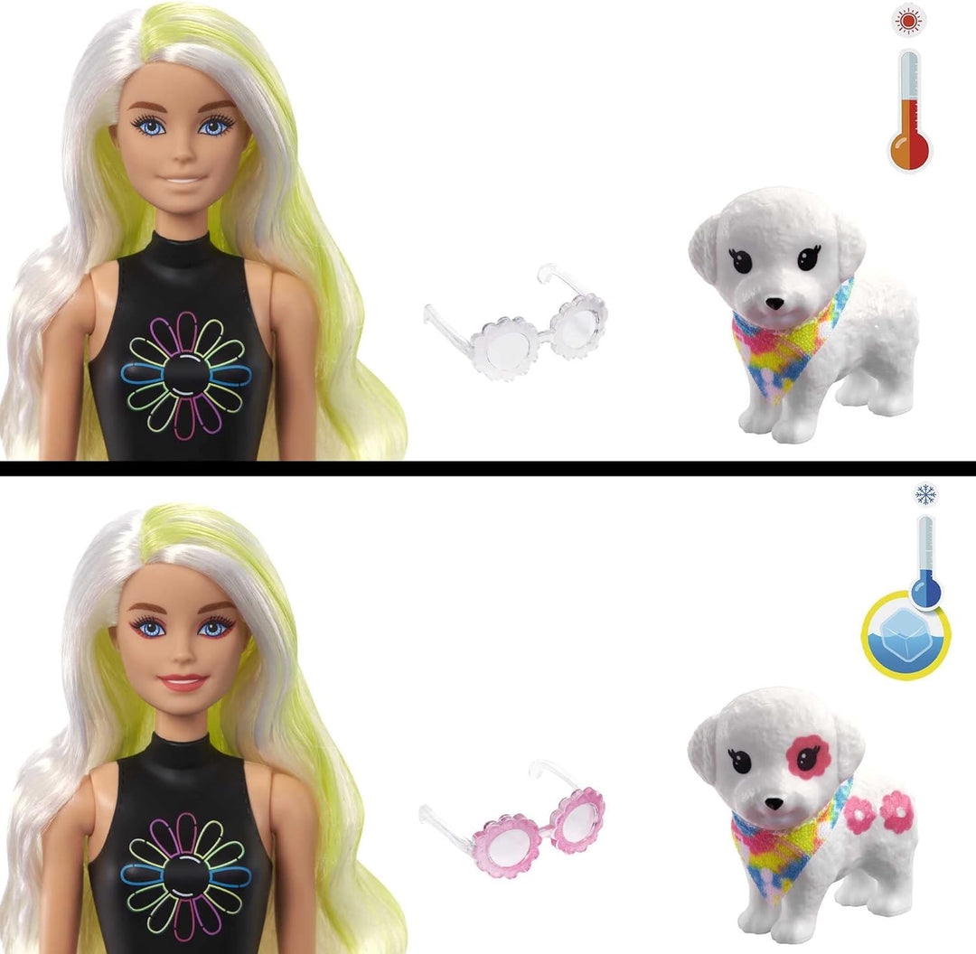 Barbie HCD26 - Color Reveal Totally Neon Fashions Puppe mit gelb gesträhnten brünetten Haaren und 25