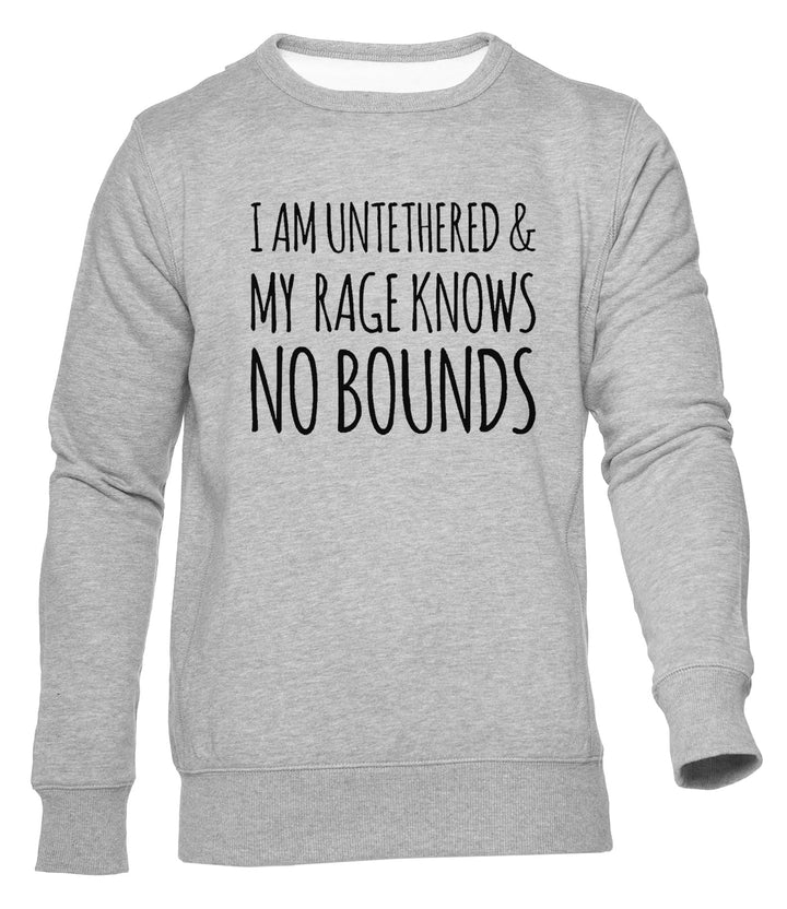 I Am Untethered and My Rage Knows No Bounds Unisex Jumper Herren Dammen Grau Rundhals Lange Ärmel Sw