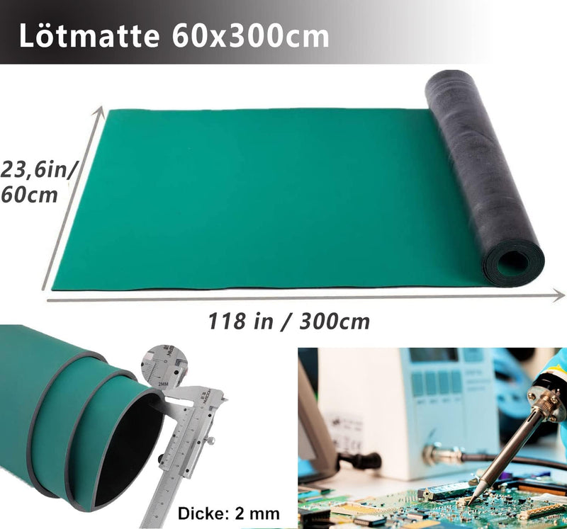 uyoyous Lötmatte 60x300cm Antistatische Matten ESD Matte und Hochtemperatursafe Gummimatten Lötmatte