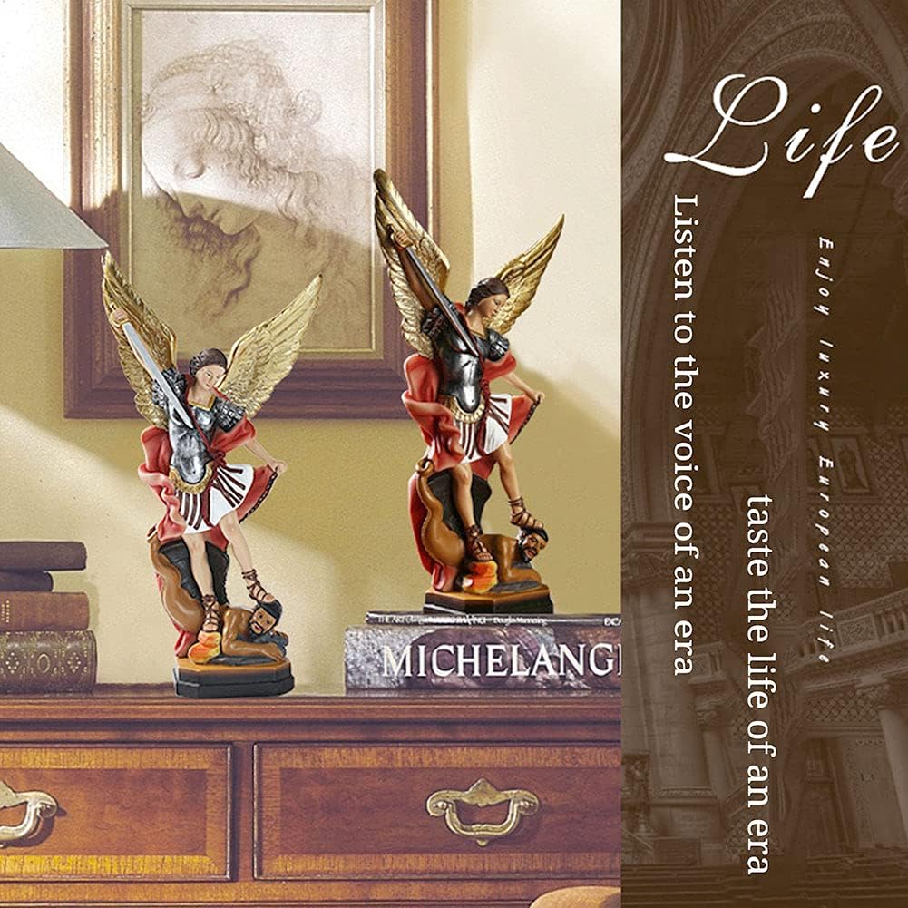 QIANLING 22cm Statue des Erzengels San Miguel, St.-Michael-Statue aus Buntem Kunstharz, St. Michael,