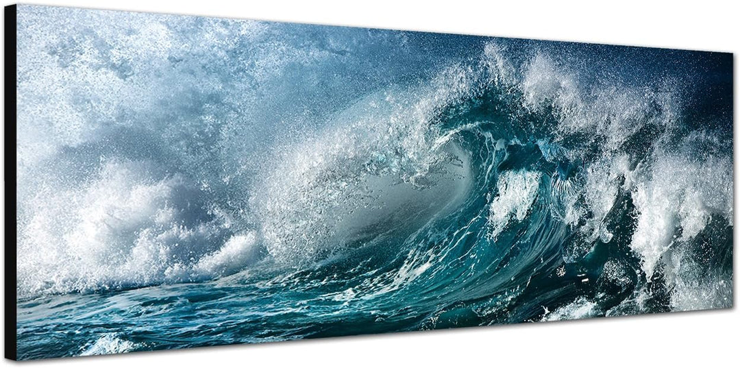 Paul Sinus Art Panoramabild auf Leinwand und Keilrahmen 120x40cm Ozean Meer Welle Wassertropfen