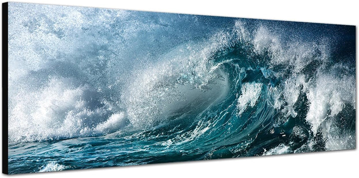 Paul Sinus Art Panoramabild auf Leinwand und Keilrahmen 120x40cm Ozean Meer Welle Wassertropfen