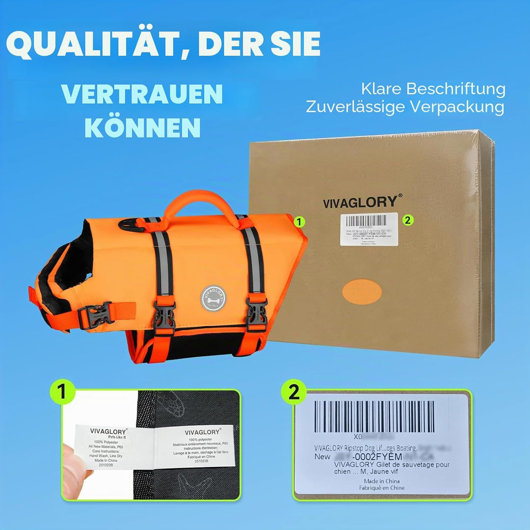 VIVAGLORY Ripstop Hunde Rettungsweste für Kleine Mittel Grosse Hunde Bootfahren, Hund Schwimmweste m