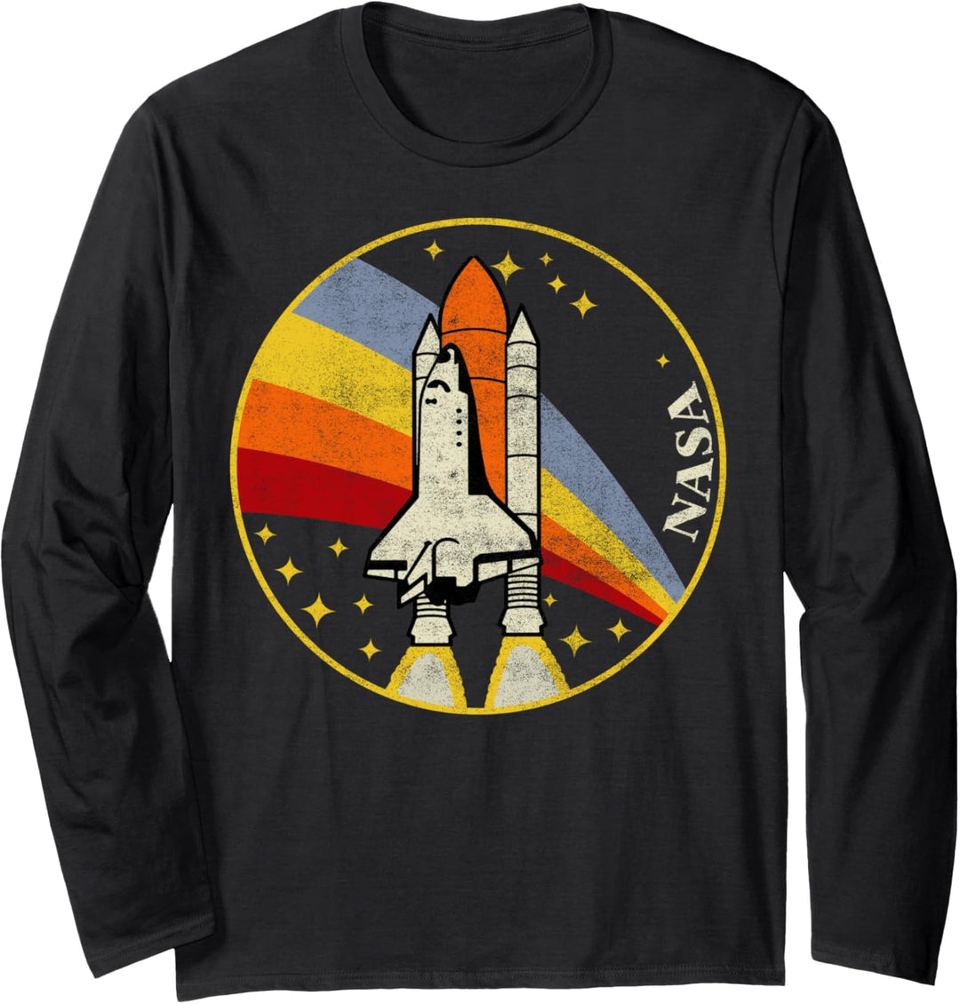 NASA Space Shuttle Rainbow Retro Circle Poster Langarmshirt