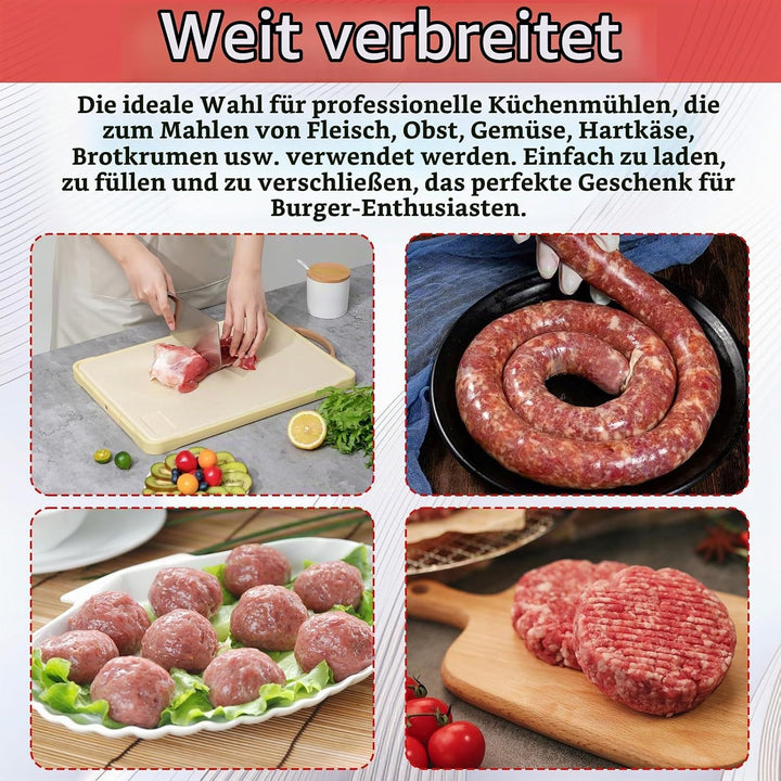 Fleischwolf Aufsatz, Kitchen Aid Zubehör aus Edelstahl mit 4 Mahlscheiben 3 Wurstfüllrohre 3 Klingen