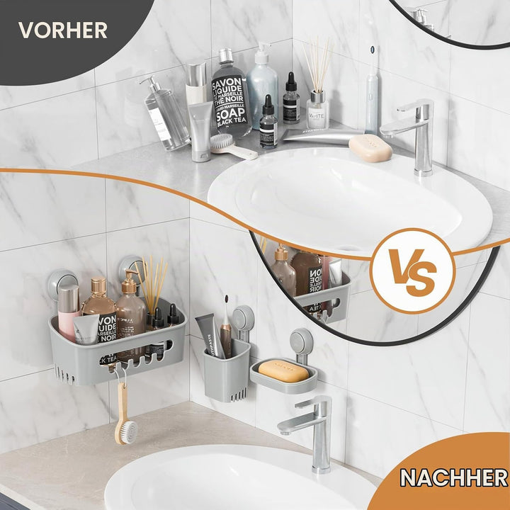 LEVERLOC Duschablage Ohne Bohren Saugnapf Dusche Organizer Grosse Kapazität Bad Organizer Ohne Bohre
