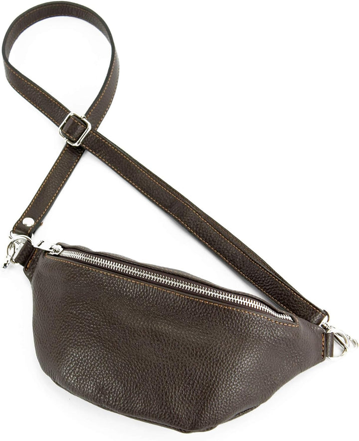 modamoda de - T211 - ital. Hüfttasche Bauchtasche Brusttasche Medium aus weichem Leder, Farbe:Dark C