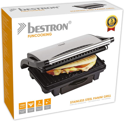 Bestron elektrischer Kontaktgrill mit Auffangschale, Sandwichmaker mit Cool-Touch-Handgriff & Antiha