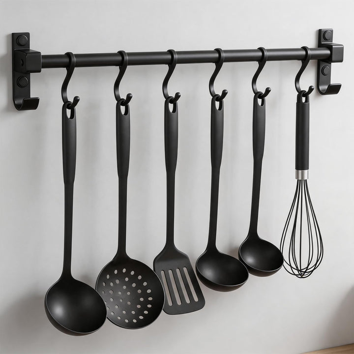 Hakenleiste Küche 40 cm, Aluminium Hängeleiste Küche, Stange für Küchenutensilien mit Beweglichen Ha