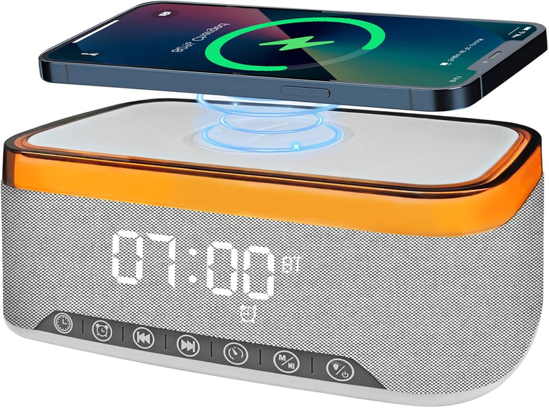 Yeelan Digitaler Radiowecker, Wecker Digital mit Licht, 15W Kabellose Aufladung für iPhone/Samsung,