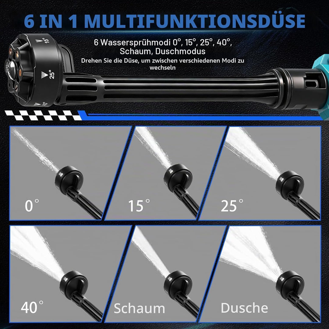 WingFly Akku Hochdruckreiniger mit 2 Akku 4000mAh und Ladegerat,3-Gang-Modus, Bürstenloser Motor, 6-