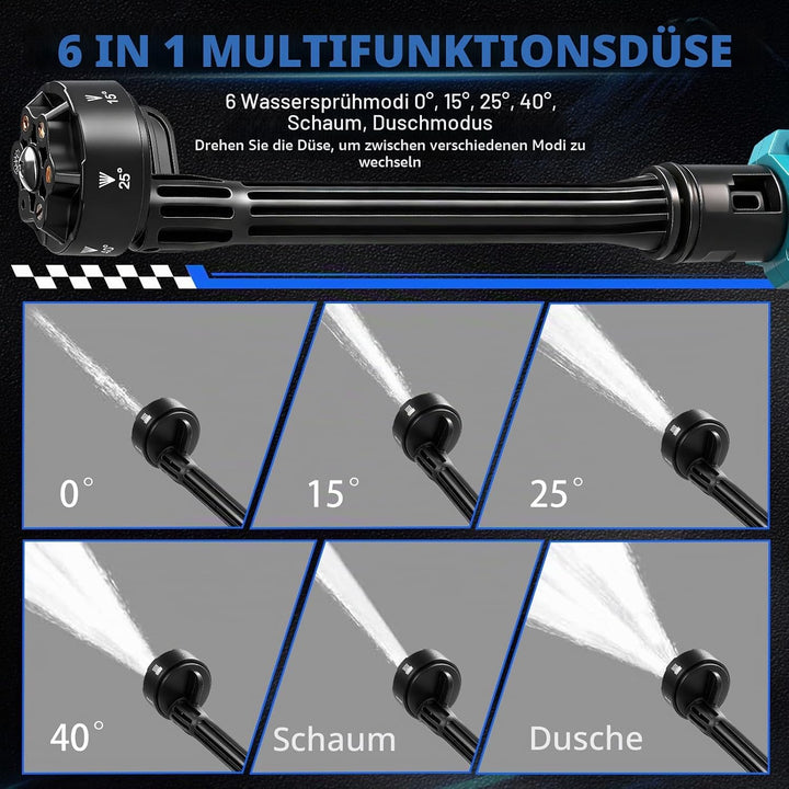 WingFly Akku Hochdruckreiniger mit 2 Akku 4000mAh und Ladegerat,3-Gang-Modus, Bürstenloser Motor, 6-