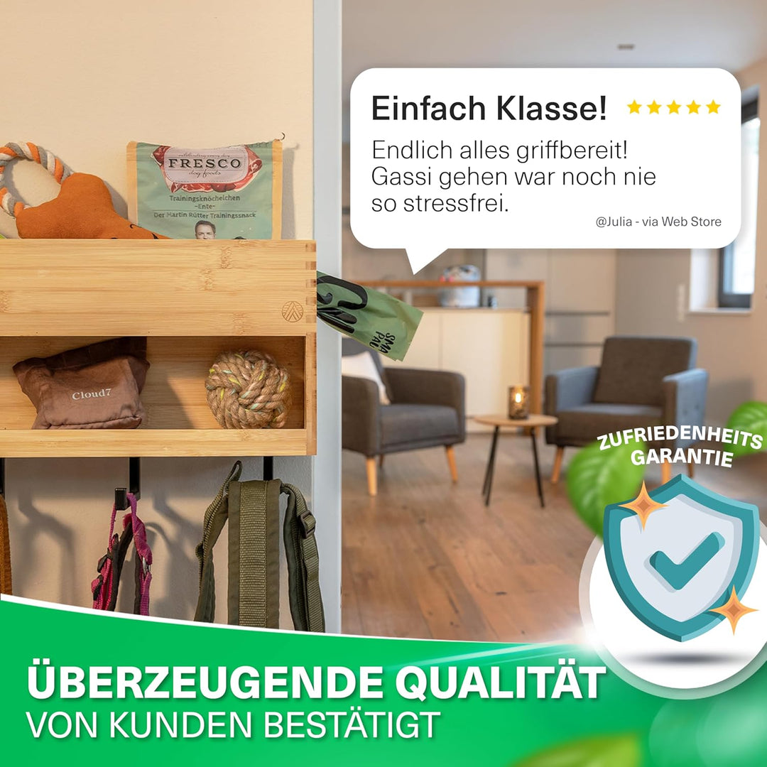 VELONT Hundegarderobe mit Ablage Personalisiert - Grösse XL - Perfekter Leinenparkplatz - Bambus - D
