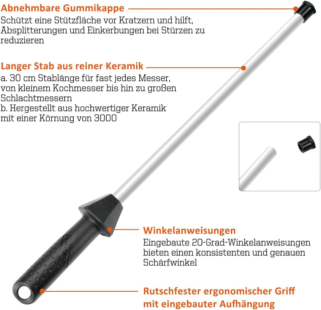 Sharpeak Gesamt 45 cm/Stangen 30 cm Keramik-Wetzstahl mit eingebauter Winkelführung und Anti-Bruch-K
