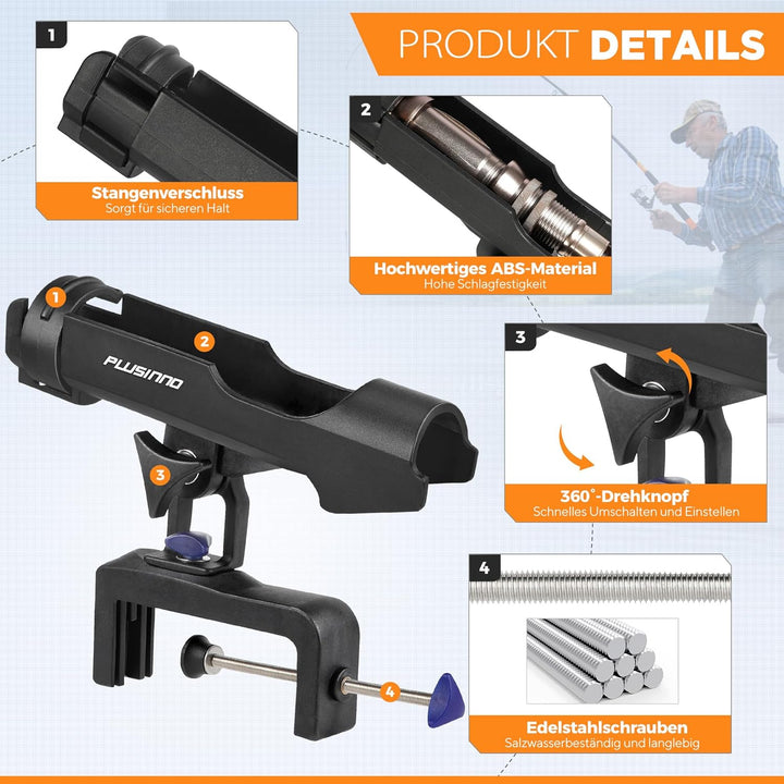 PLUSINNO Angelrutenhalter für Boote, Angelausrüstung mit vergrössertem Clip, innovatives Design in D