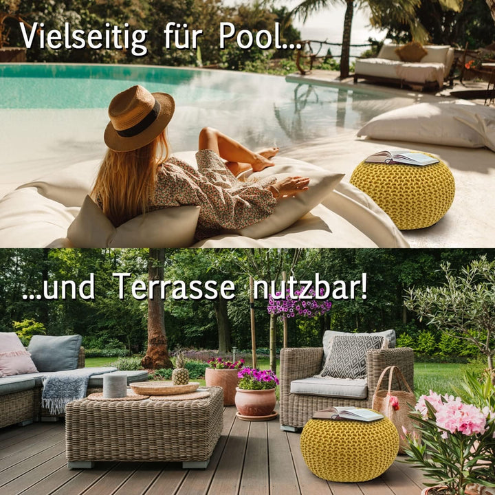 casamia Pouf Bodenkissen ø45 o. 55cm Sitzpouf Hocker nachhaltig f. innen u. aussen Farbe gelb - Free