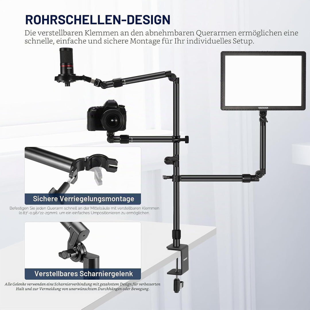 NEEWER Kamera Tischmontage Rig Ständer mit 2 Auslegerarmen für Fotogeräte: Videolicht Ringlicht, Tel