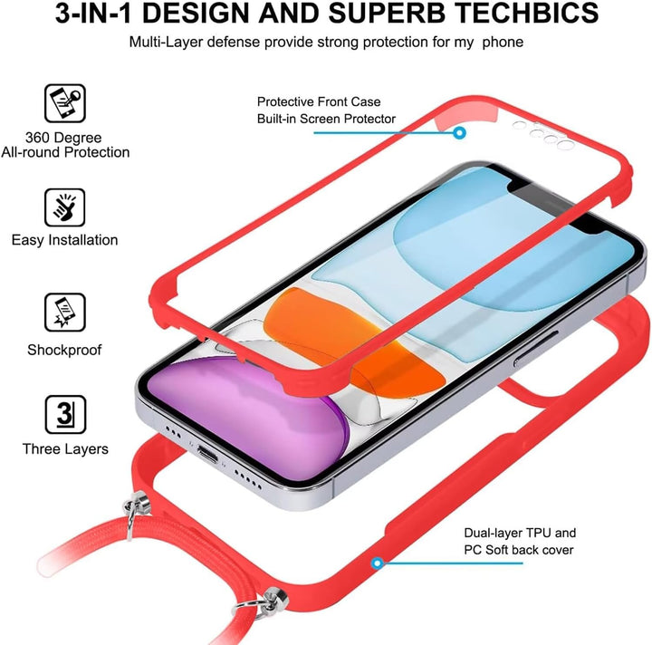 FERLAN Handykette für iPhone 17 Hülle mit Band,Transparent 360 Grad Rundumschutz Schutzhülle mit Int