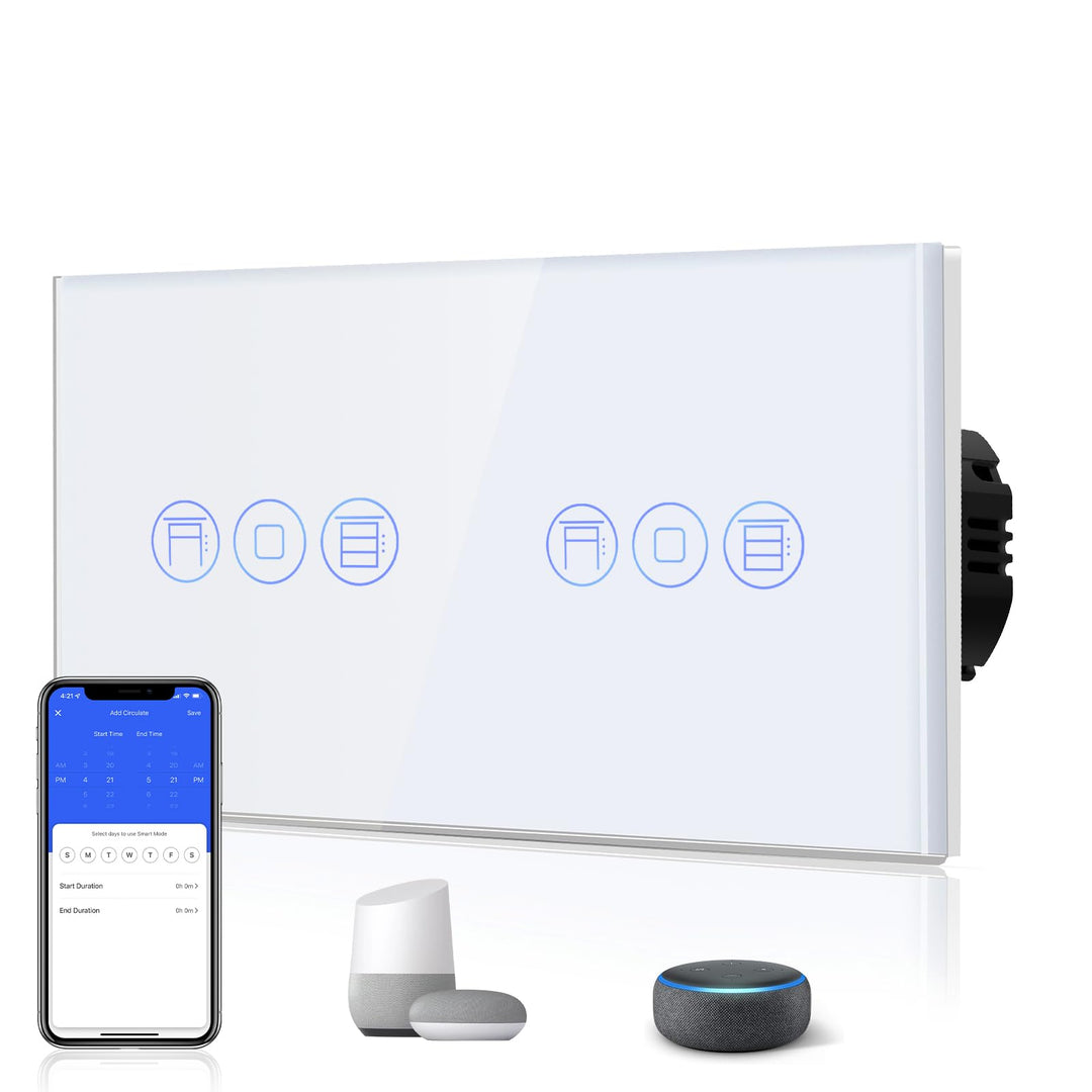 BSEED Doppelt WiFi Smart Alexa Rollen Schalter, Kompatibel mit Google Home Tuya, Glas Touchscreen-sc