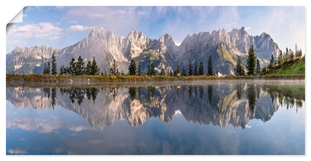 ARTland Poster Kunstdruck Wandposter Bild ohne Rahmen 100x50 cm Querformat Landschaft Berge Alpen Bä