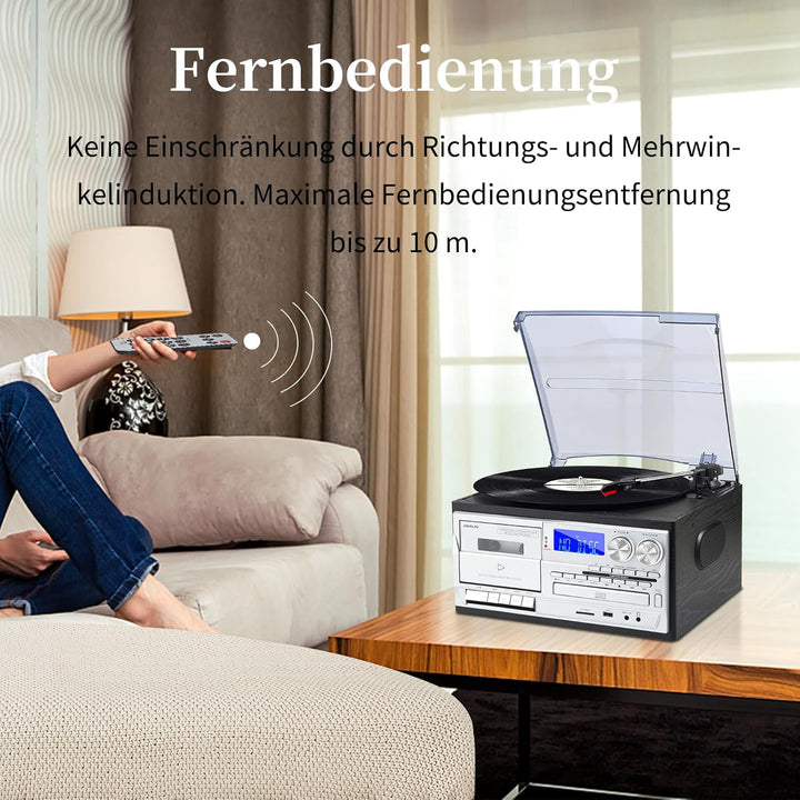 JORLAI Plattenspieler 3 Geschwindigkeiten Record Player mit Fernbedienung, Vinyl Bluetooth Phonograp