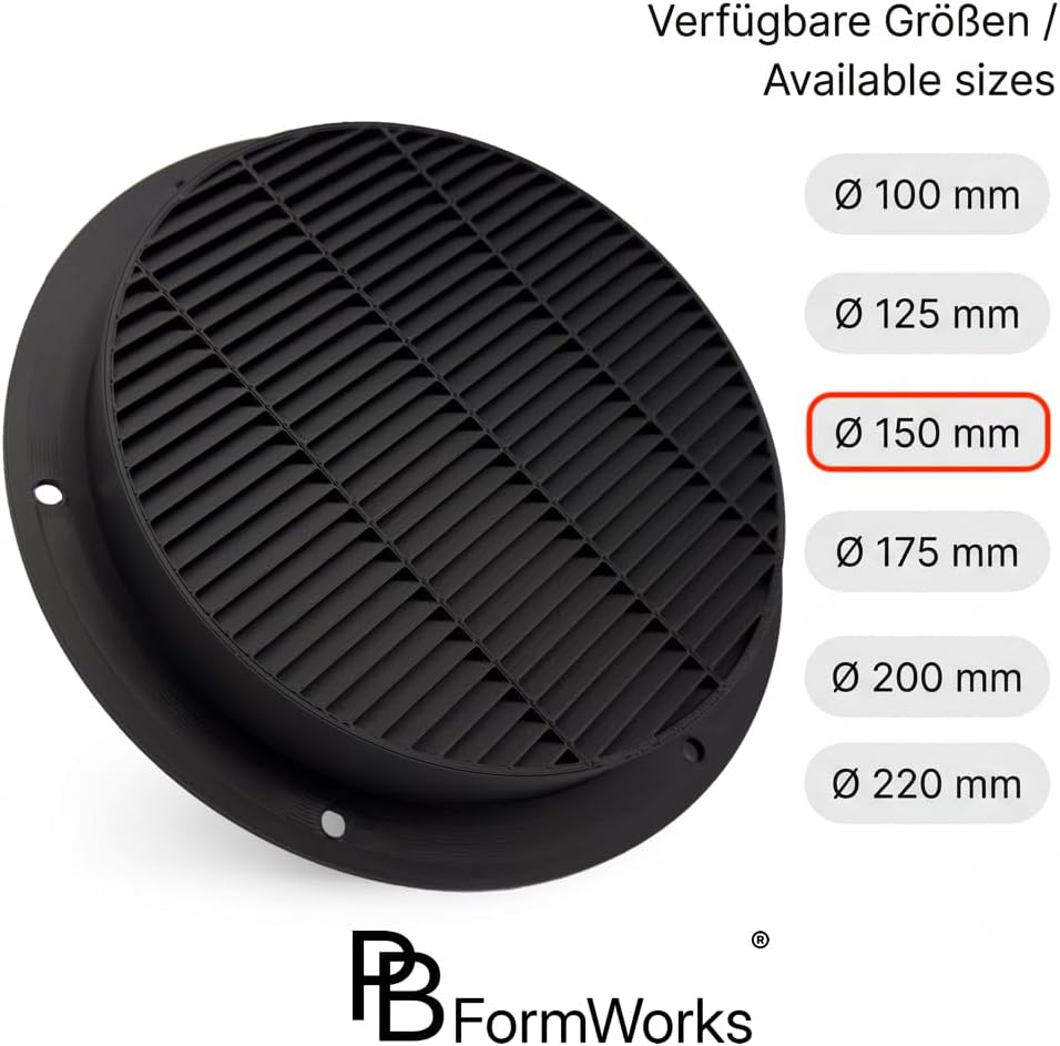 Lichtfalle 150mm Gen 2 lichtdichtes Zuluftgitter für Growbox & Growzelt | Für 150mm Systeme · Schwar