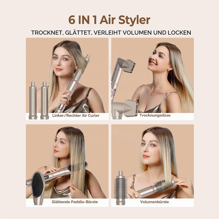 Hairstyler Pro UKLISS Haartrockner 6 IN 1, 1400w Ionen Professioneller Haarstyler, Kälteluftknopf,LC