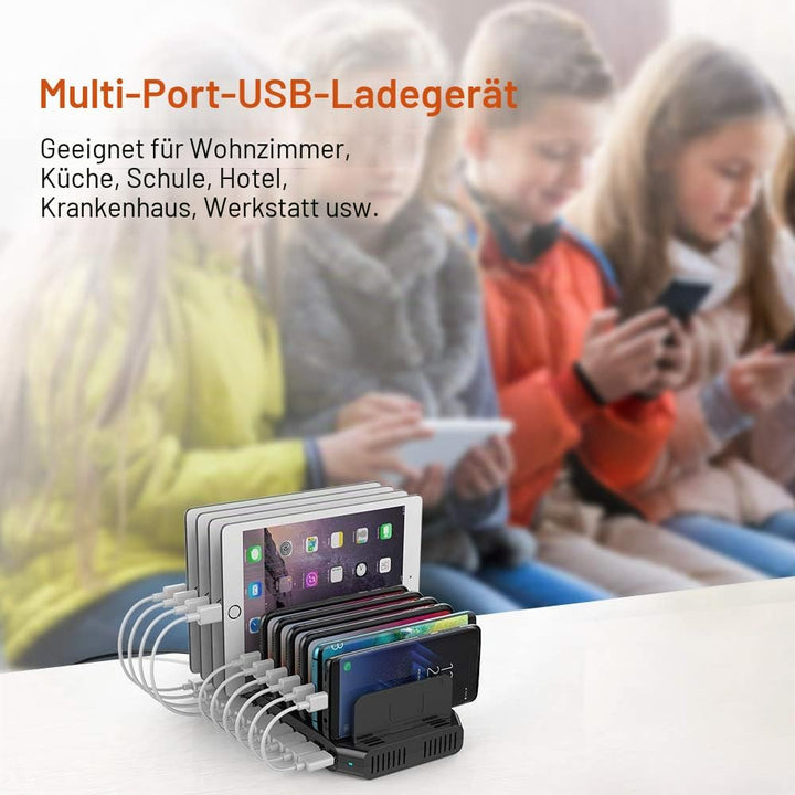 Alxum 60W USB Ladestation Mehrere Geräte 10 Ports Mehrfach Handy Tablet Ladestation für Mobiltelefon