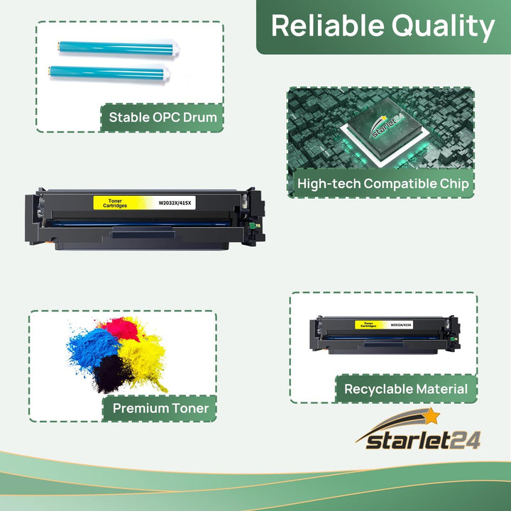 Starlet24 1x 415X Gelb Toner Kompatibel für HP 415X Gelb W2032X Mit Chip als Ersatz für Laserjet Pro