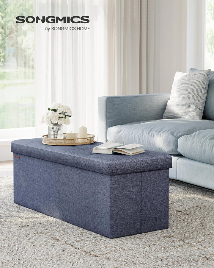 SONGMICS Sitzhocker mit Stauraum, klappbare Sitzbank, 38 x 110 x 38 cm Fussbank, Aufbewahrungsbox, b