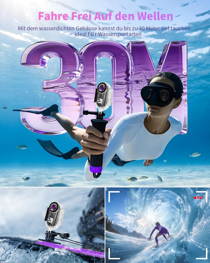 Mini Action Cam 4K, Tragbare Bodycam Körperkamera WiFi, POV Kamera Vlogging Camera Wasserdicht 30M,