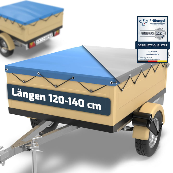 Tarpofix® Anhängerplane Flachplane 140x105x7,5 cm inkl. Planenseil - ECHTES PVC PLANENMATERIAL - Ran