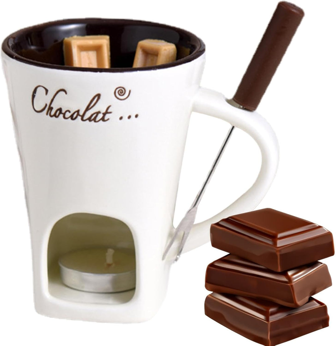 Schokoladen Fondue Becher Set | 130 Ml Teelicht Schokofondue Tasse Aus Keramik | Schoko Fondue Teeli
