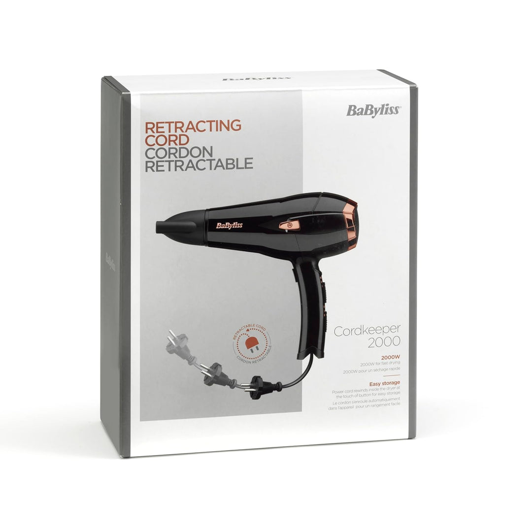 BaByliss Cordkeeper 2000 Ionic-Haartrockner D373E, einzigartige Kabeleinzugsfunktion Im Griff, 2000