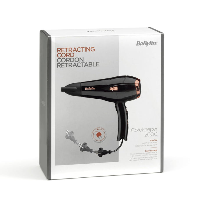 BaByliss Cordkeeper 2000 Ionic-Haartrockner D373E, einzigartige Kabeleinzugsfunktion Im Griff, 2000