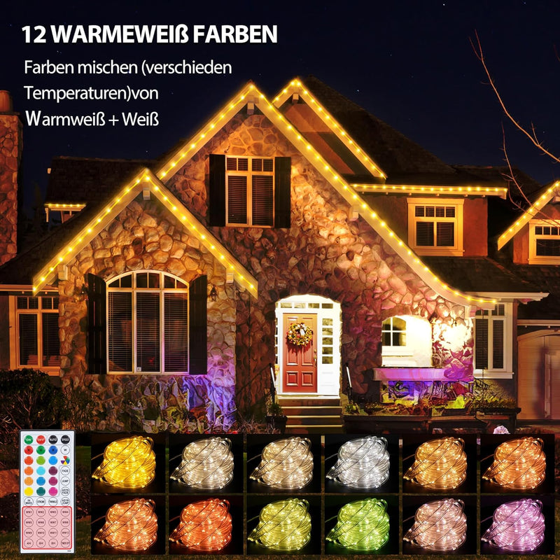 20M LED Schlauch Lichterkette Aussen, 200er LED Lichtschlauch Aussen IP68, 16 Farben Lichterkette In