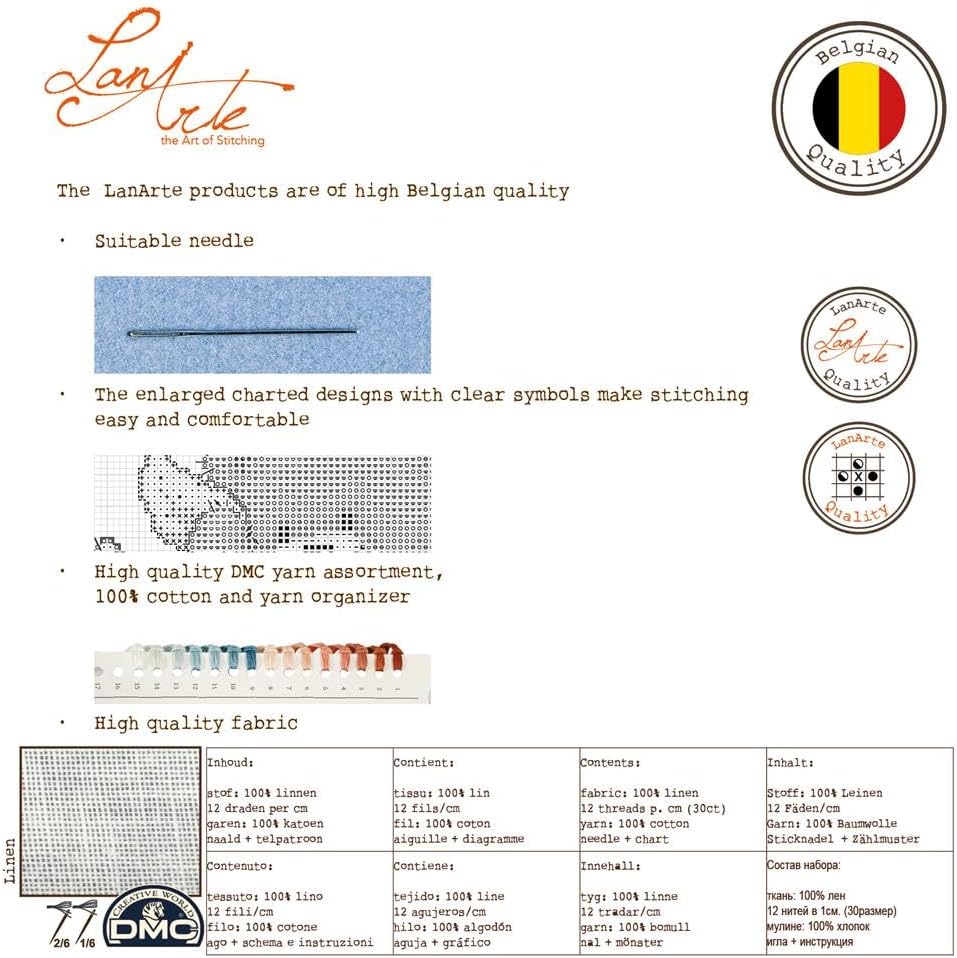 Lanarte Zählmusterpackung Stillleben m. Blumen Leinen Kreuzstichpackung, Baumwolle, Mehrfarbig, 53 x