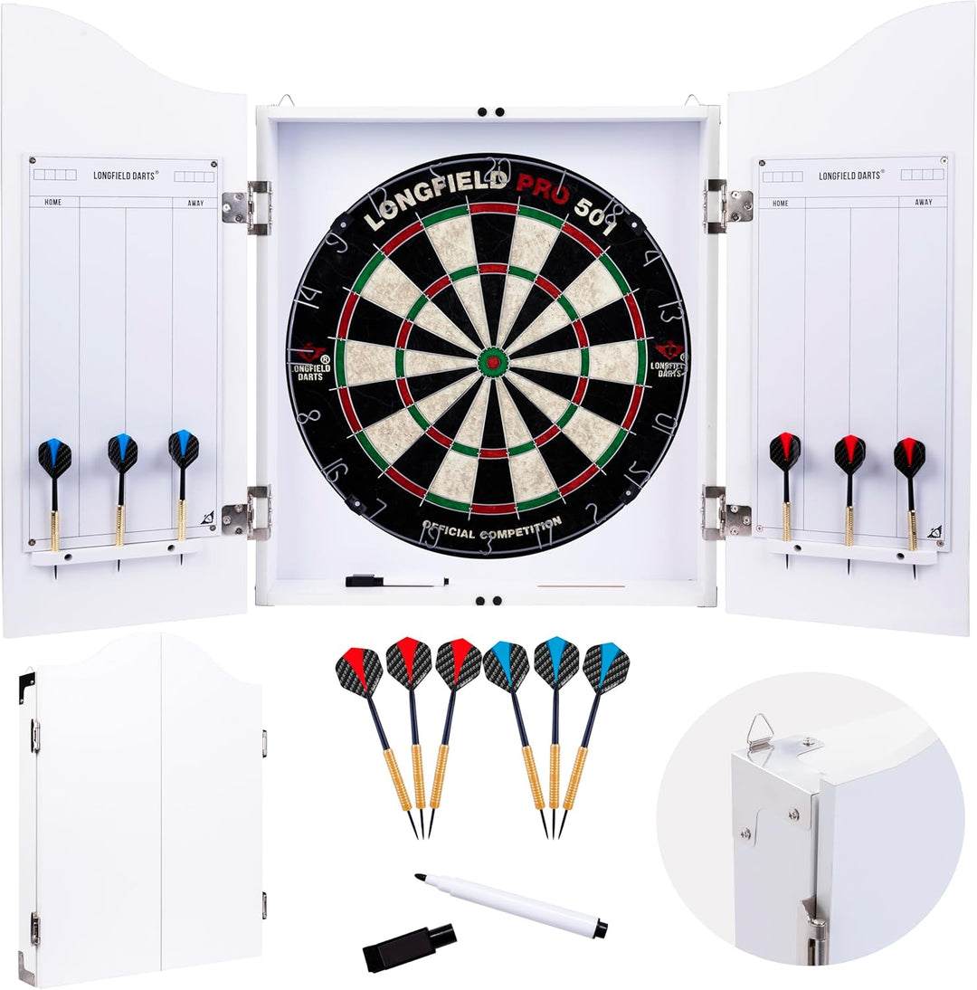 Holz Dartschrank, sisal Dartscheibe, inbegriffen 6 Darts 18gr und Zubehör weiss
