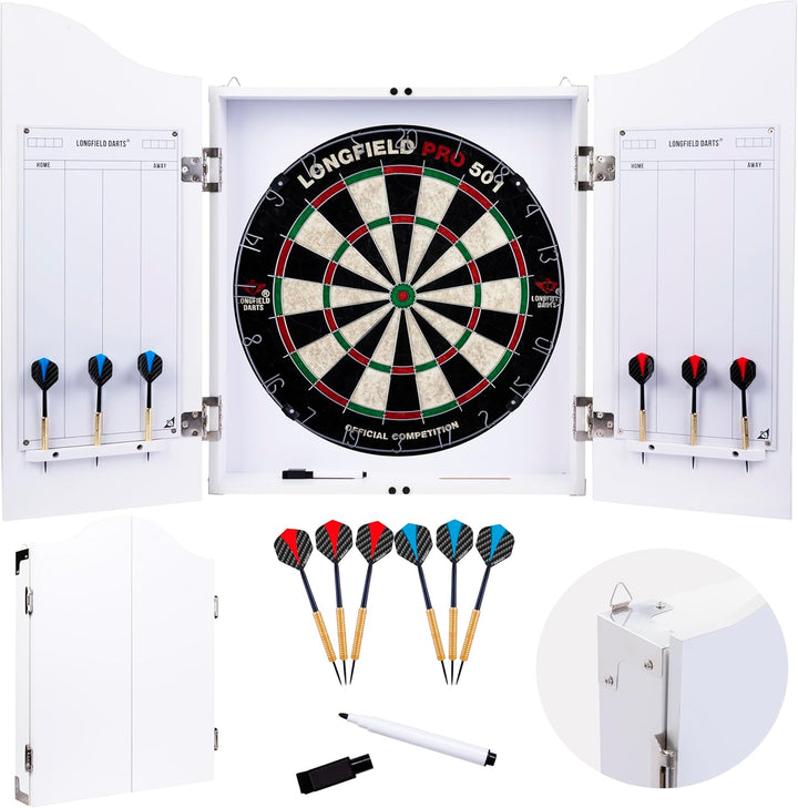 Holz Dartschrank, sisal Dartscheibe, inbegriffen 6 Darts 18gr und Zubehör weiss