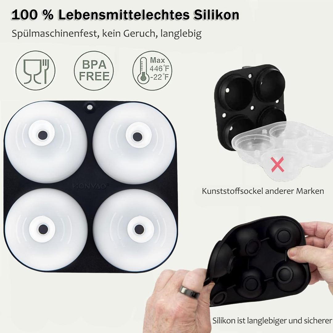 HONYAO Eiswürfelform Kugel Silikon mit Deckel, Runde Eiskugelform BPA Frei, Faltbar Auslaufsicher 6c