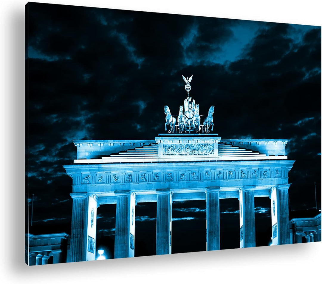 deyoli gigantisches Brandenburger Tor bei Nacht Format 80x60 Effekt: Monocrome Blau als Leinwandbild