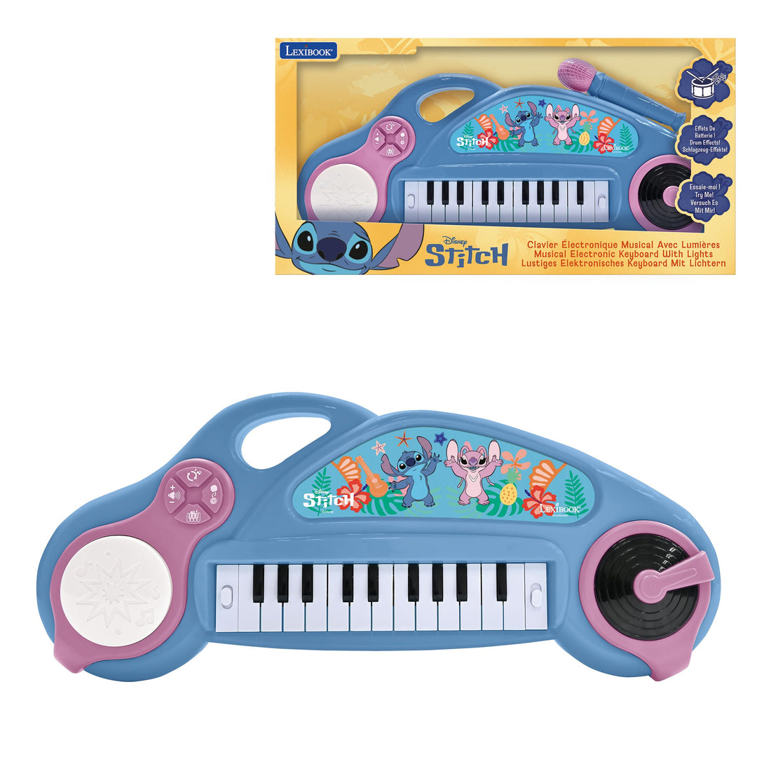 Lexibook, Disney Stitch, elektronisches Kinderklavier mit Lichteffekten, Blau Violett, K704D, Disney